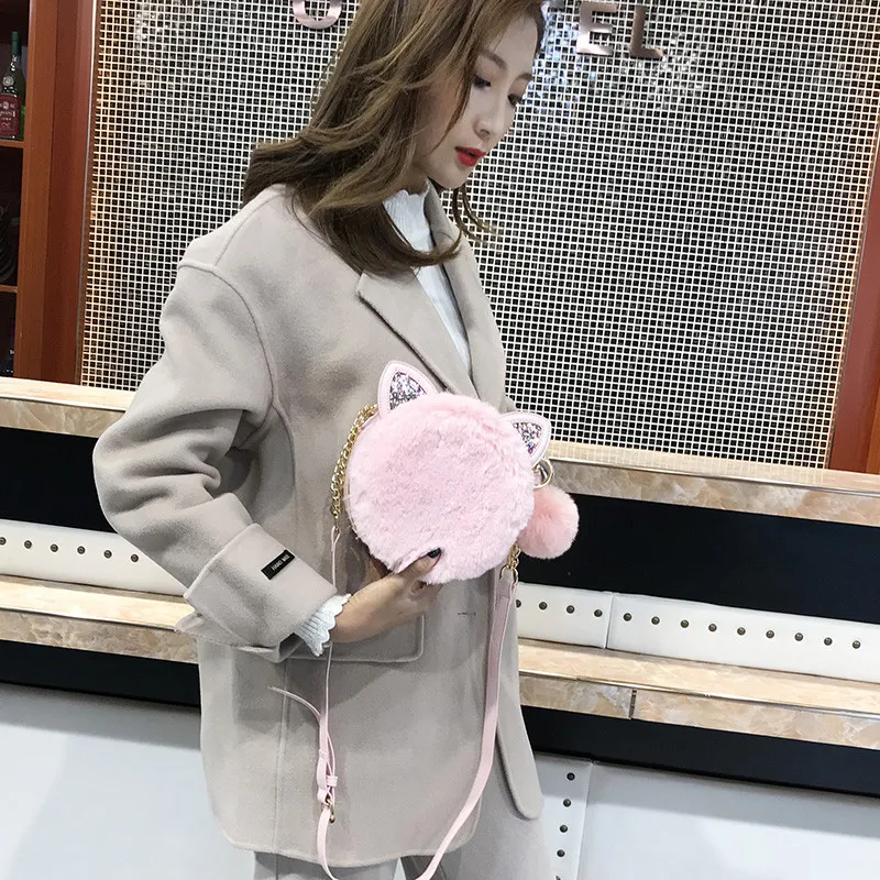 

Unique Shape Cute Round Bucket Clutch Bag for Women 2020 New Arrival Pu Leather Crossbody Bags Female Warm Hairball Shoulder Bag