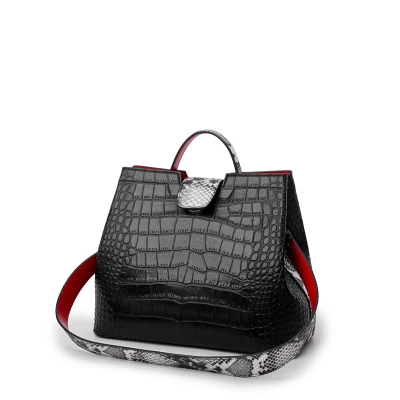 small black Роскошные сумки из крокодиловой кожи, женские сумки из змеиной кожи с широким плечевым ремнем, сумка-мешок, дизайнерская сумка на плечо с пряжкой, вместительные сумки - Цвет: small black