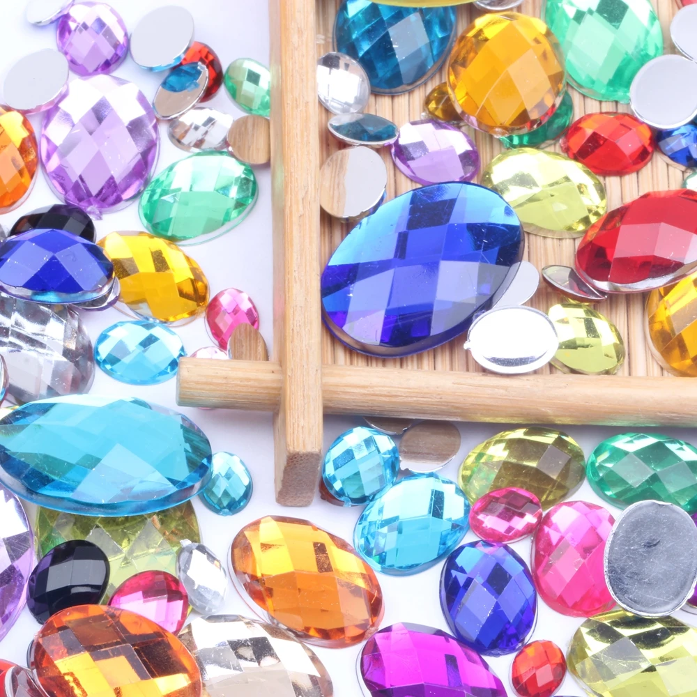 

Oval Shape Flatback Earth Facets Acrylic Rhinestone Many Colors Clothing Gems Jewelry High Shine Nail Art Stones Art Decorations