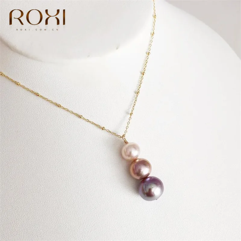 ROXI Simple Freshwater Pearl Necklace Women Fashion Baroque Pearls Ball Droplets Pendants Necklaces Cheap Clavicle Chain Jewelry