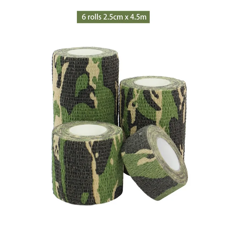Camo 6 рулонов, самоклеющаяся повязка, эластичная медицинская аптечка, водонепроницаемая клейкая ПЭТ дышащая повязка 2,5*4,5 м, 5 цветов - Цвет: Camo
