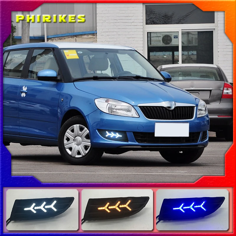 

1 Pair For SKODA Fabia 2012 2013 2014 12V ABS LED DRL Daytime Running Lights Fog Lamp Cover Car- styling