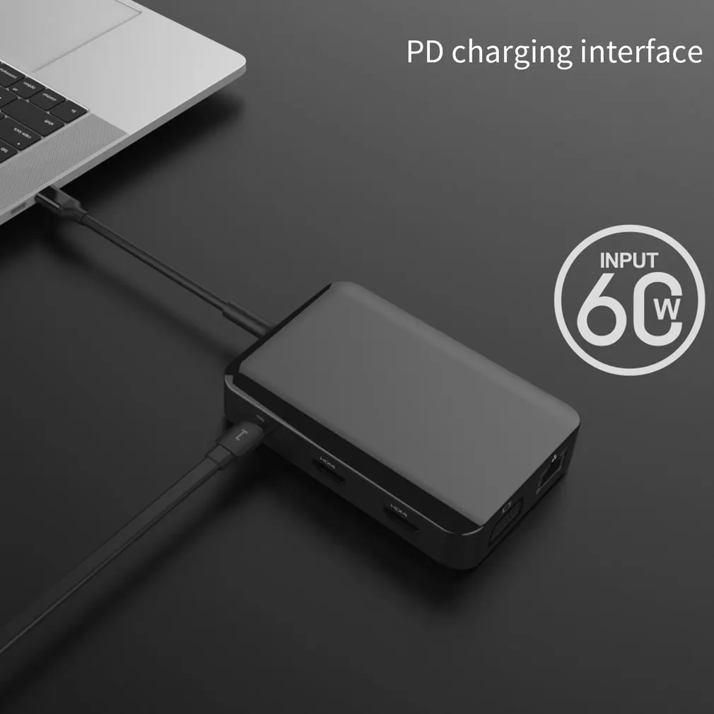 6-в-1 Тип-C Usb-C отложным воротником Hdmi сетевая карта Vga компьютера телефона Зарядное устройство концентратор многофункциональный конвертер