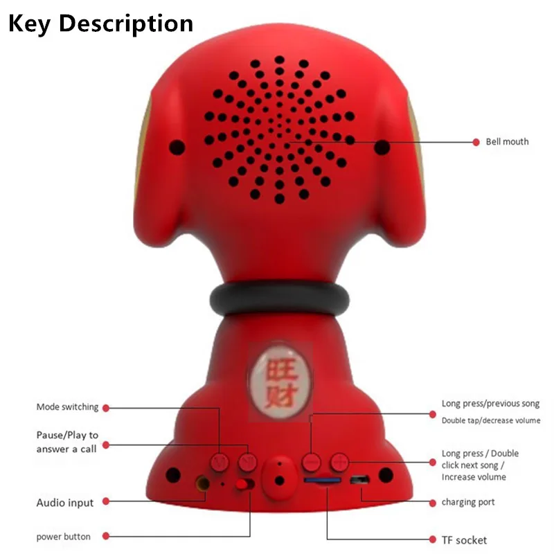 Fortune Dog Portable Bluetooth sound TF Card aux Audio MP3 Player Mobile Computer Mobile Phone Voice Call Wireless Speaker Horn
