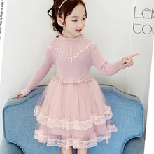 Платья для девочек; свитер в стиле пэчворк; платье для девочек; кружевное платье с вышивкой; Детская осенняя Модная вязаная одежда для девочек; Новогодняя одежда