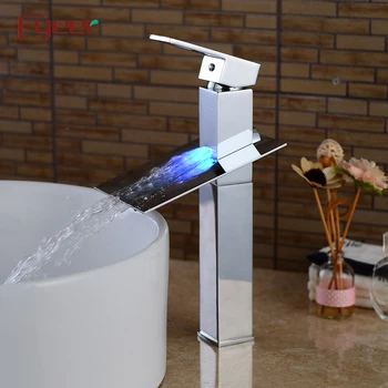 

Factory Price Solid Brass Waterfall 3 Color Basin Tap Led Faucet