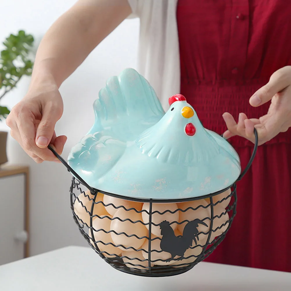 Корзина для хранения яиц из черной металлической сетки с белой керамической
