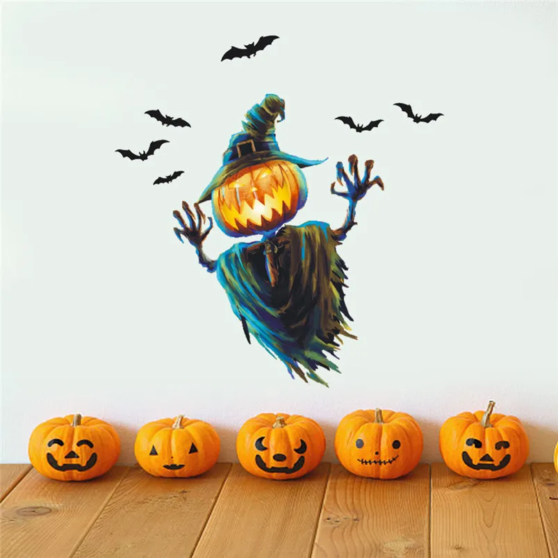 Pumpkin Scarecrow PVC Sticker Halloween Wall Sticker Wallpaper Living Room Decoration Vinilos Decorativos Para Paredes 40JUL290
