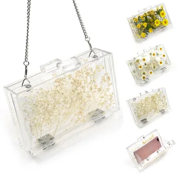 

New Arrival Women Evening Bags Flower Wedding Party Handbag Crossbody Clear Hard Transparent Chain Bag