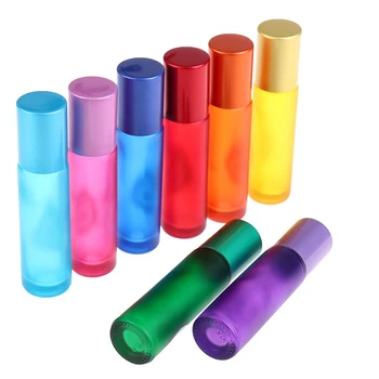 

2PCS 10ml Portable Frosted Colorful Thick Glass Roller Essential Oil Perfume Bottles Travel Refillable Rollerball Bottle