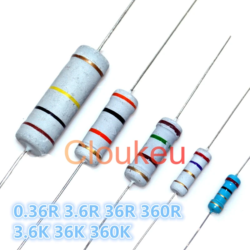 1/8 Вт 1/4 1/2 1 2 3 5 1% 5% Сопротивление цветному кольцу 0.36R 3.6R 36R 360R 6 K 36K 360K Ohm |