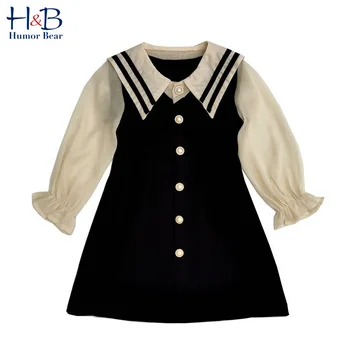 

Humor Bear Girls Dress Autumn Spring Baby Kids New Single-breasted Lapel Clothing Princess Dress Children'S Long-Sleeved Dress
