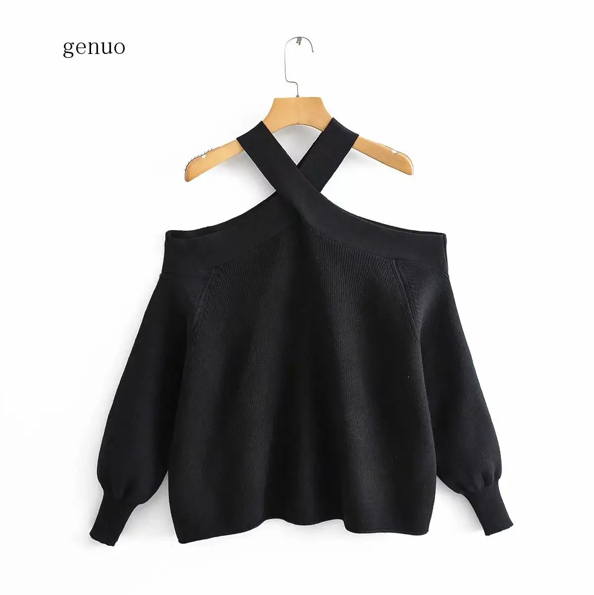 Fashion Women Halter Sweaters Elegant Spring White Long Sleeve Knitted Pullover Female Autumn Sexy Sweaters Jumper 2020