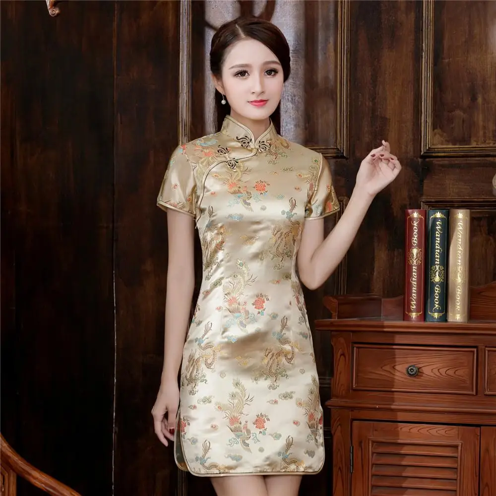 Светло-Розовое женское платье Чонсам для женщин Qipao с коротким рукавом Элегантные Формальные платья большого размера 3XL 4XL 5XL 6XL сексуальные платья - Цвет: Champagne B