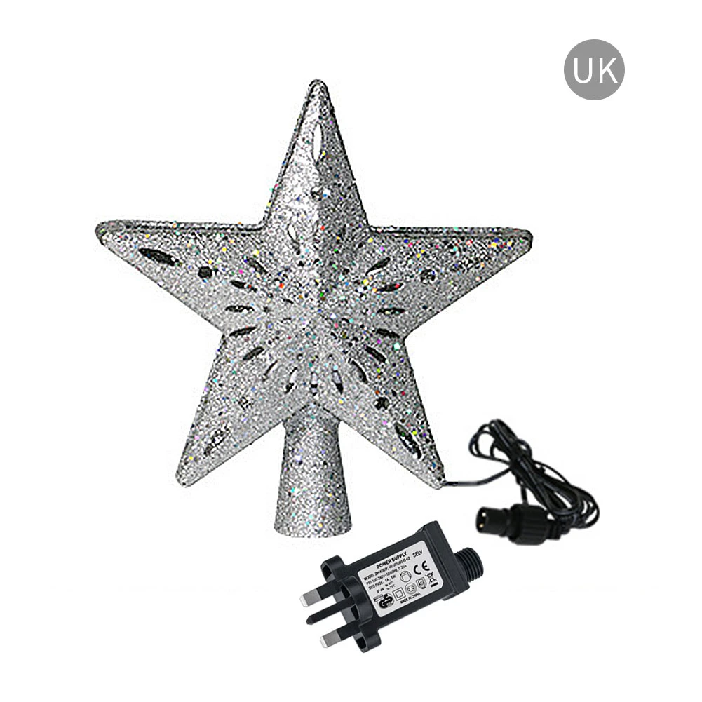 3D блестящая Звезда светодиодный макушка для новогодней елки белый Снежинка Проектор Лазерная Рождественская елка орнамент для новогоднего вечерние украшения - Color: UK Plug