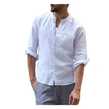 Модная мужская повседневная однотонная блуза с круглым вырезом и длинным рукавом, хлопковая льняная Повседневная облегающая Свободная рубашка