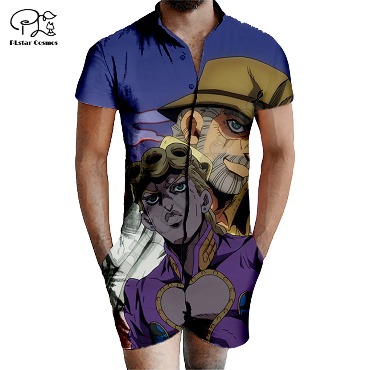 

PLstar Cosmos JoJo's Bizarre Adventure 3D Printed Zipper Jumpsuit Short Sleeve One Piece Casual Overalls Outfits women for men