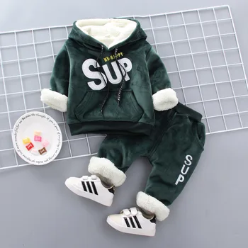 

Baby boys warm clothing sets winter newborn cotton casual thick velvet hoodies+pants 2pcs tracksuits for bebe toddler sports set