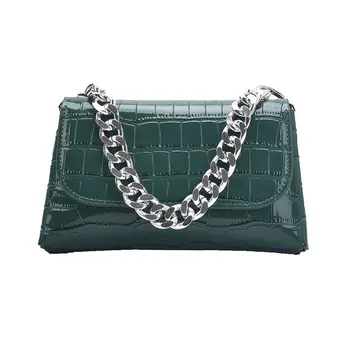 

Retro Stone Pattern Chain Tote Bags For Women 2020 Fashion PU Leather Purses And Handbag Small Shoulder Bag Ladies Baguette Bag