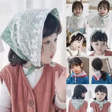 Детские кружевные шарфы для девочек, треугольный шарф с цветочным принтом, шейный платок, M68A