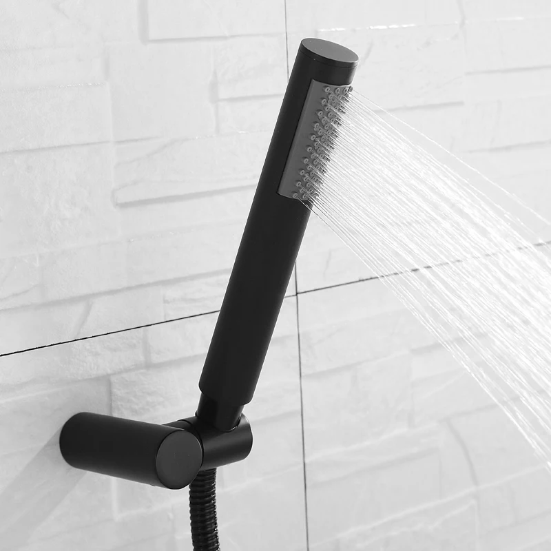 Asyas Matte Black Brass Handheld Showerhead With Hose & Holder - High Pressure, 48 Silicone Jets, 59" Hose