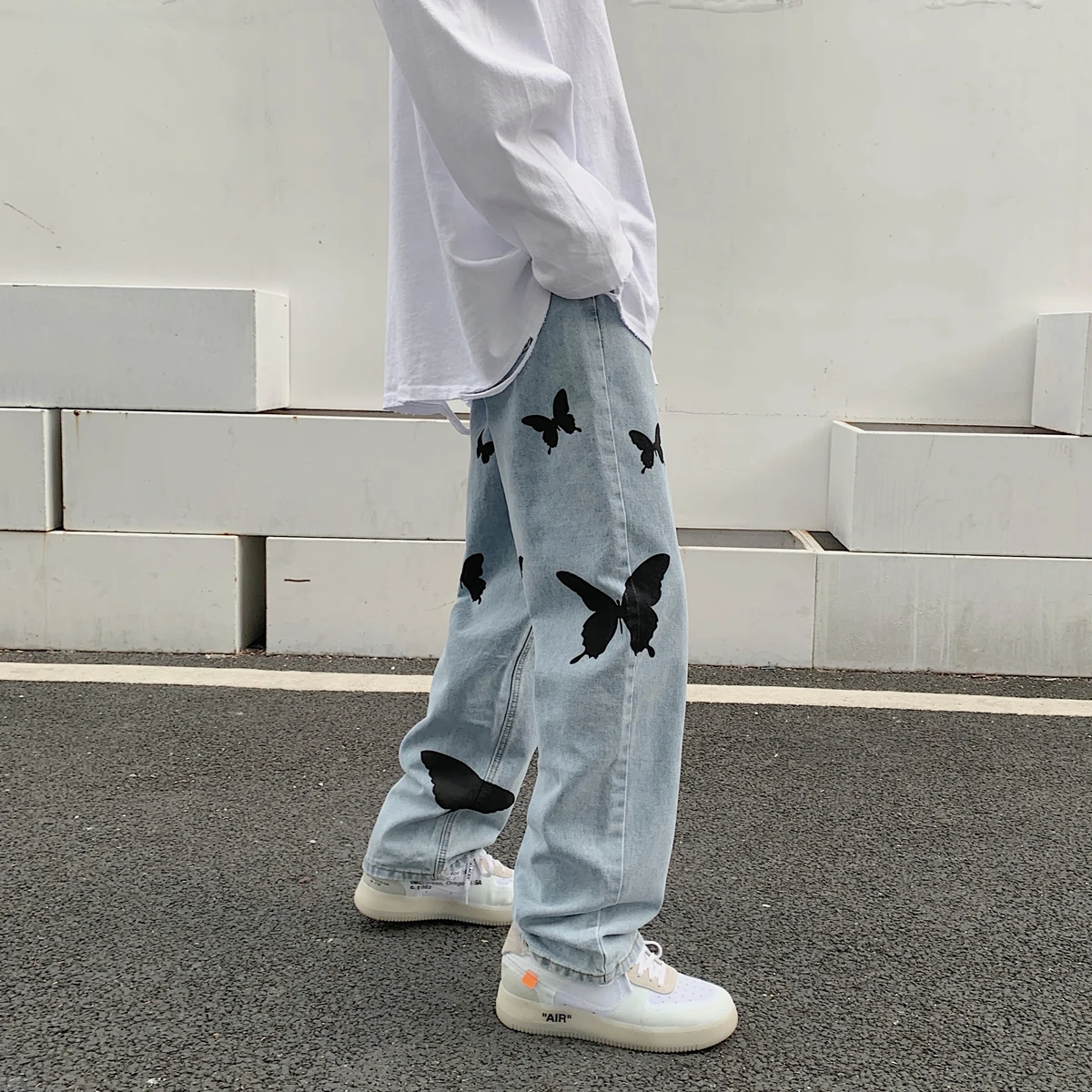 2021 Jeans con stampa farfalla per uomo pantaloni Jeans larghi larghi  pantaloni Casual in Denim pantaloni dritti alla moda elasticizzati  abbigliamento donna|Jeans| - AliExpress