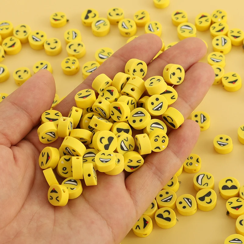 100pcs Yellow Smiley Face Beads, 10mm Acrylic Happy Face Spacer Beads for  Polymer Clay Spacer Beads for Women Girls Jewelry Making DIY Bracelet