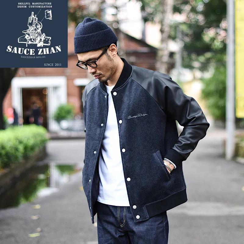 

SauceZhan Baseball Jacket Men's Jacket Fall 2018 New Jacket Casual Slim Wool Fleece Jackets leather jacket Casual men jacket