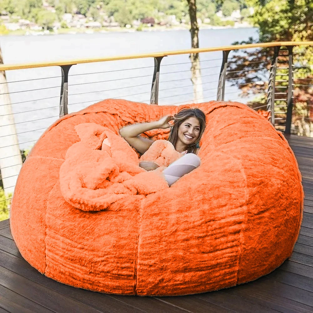 180cm Giant Fur Bean Bag Cover Living Room Furniture Big Round Soft Fluffy Faux Fur BeanBag Lazy Sofa Bed Cover