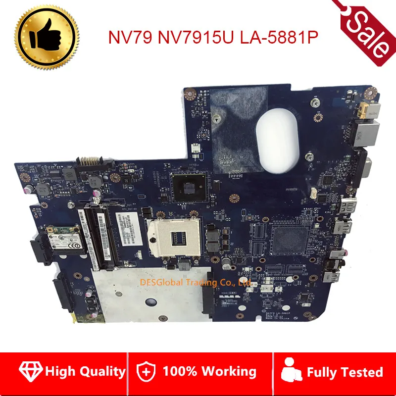 

For Gateway ACER NV79 NV7915U Laptop Motherboard NAYF0 LA-5881P MAINBOARD MBWHH02001 MB.WHH02.001 100% Test Fast Shipping