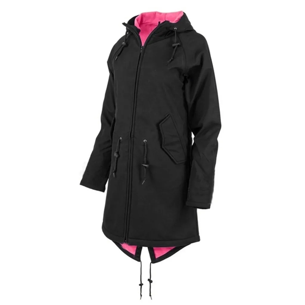 Jaycosin Fashion Women Winter Warm Solid Rain Jacket Outdoor Hoodie Coat Stylish Long Sleeve Comfortable Windproof Long Coat18#4