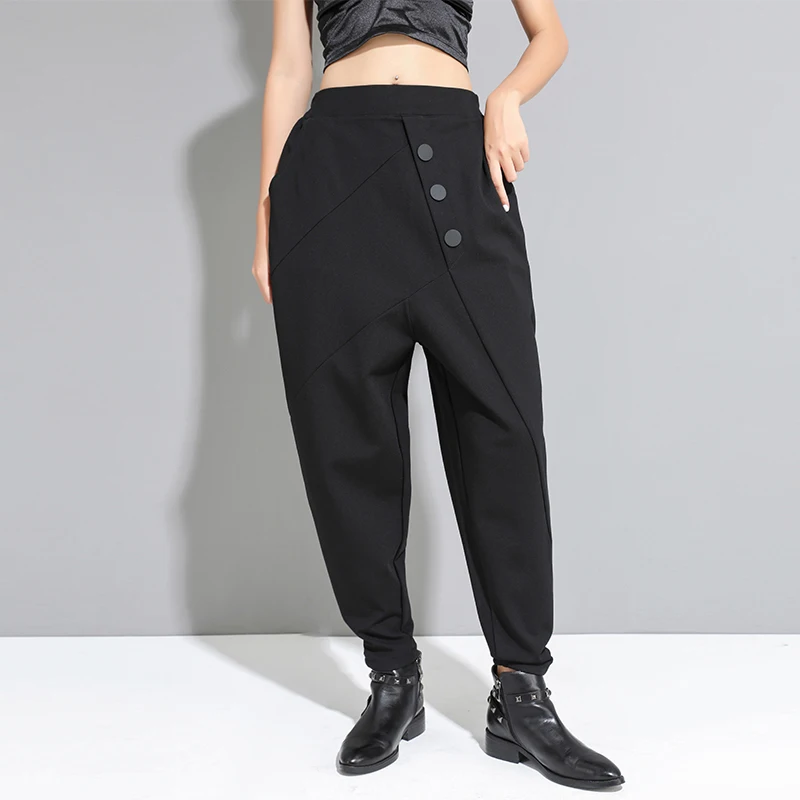 

2019 Autumn Winter Women Casual Harem Pants Elastic Waist Female Black Loose Pants Women Fashion Pant Streetwear WP89