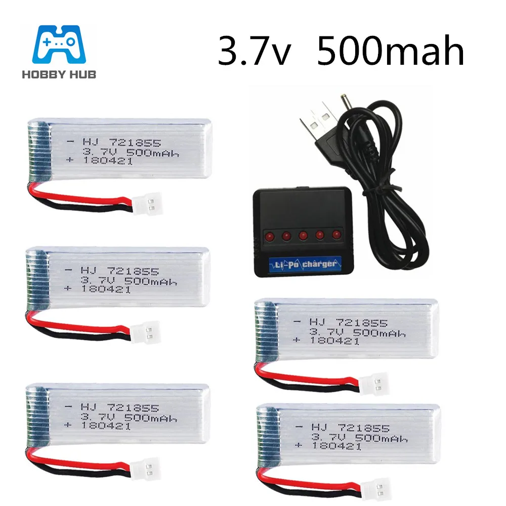 2/3/4/5x3,7 v 500mah литий-полимерный аккумулятор 721855 для Eachine E50 E50S T37 H37 Elfie для гоночного дрона радиоуправляемого вертолета батарея+ зарядное устройство групповая 3,7 v