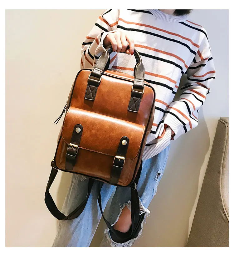 new mochila feminina anti theft school bags  travel vintage laptop brown leather big backpack women korean designer daypacks