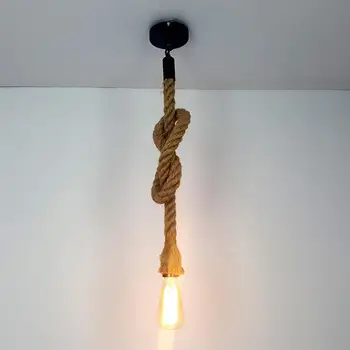 

Retro Hemp Rope Ceiling Lamp Chic Pendant Lamp with Sucking Disc for Coffee Shop Hair Salon Desk Restaurant Home Decoration