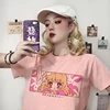 Ropa informal japonesa Harajuku para niñas, Tops informales Kawaii rosa, Ulzzang, Vintage, holgada, camiseta para mujer de verano ► Foto 3/6