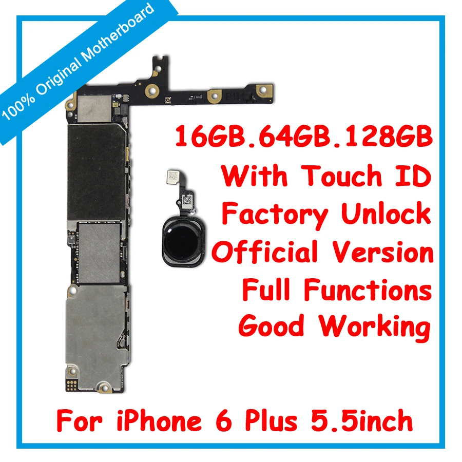 

16GB 64GB 128GB For iphone 6 Plus Motherboard with Touch ID,Original unlock for iphone 6Plus Mainboard