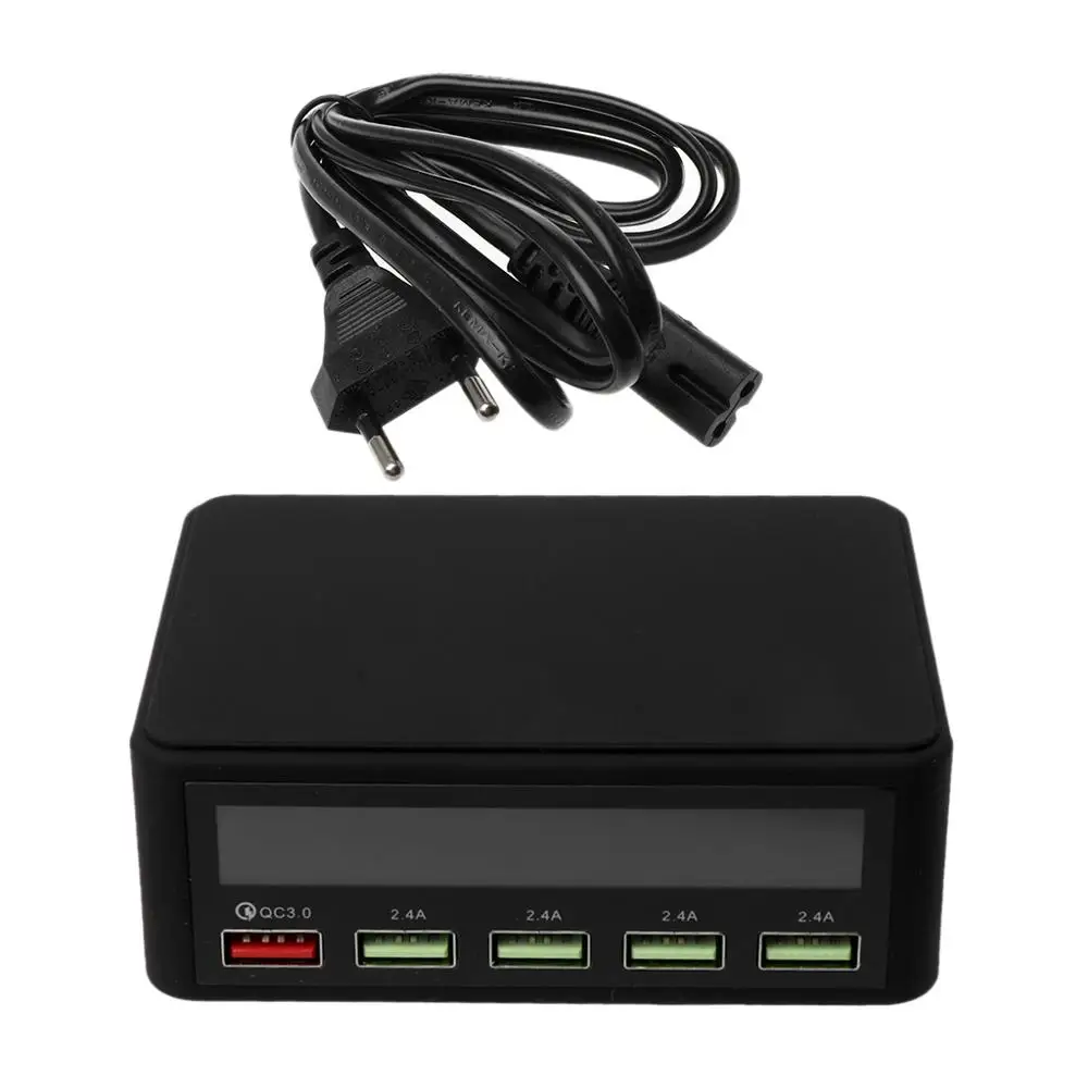 Black EU 5 USB QC 3,0 быстрое зарядное устройство ЖК-дисплей напряжения тока для iPhone iPad samsung - Цвет: Black EU