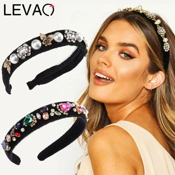 

Levao Shiny Rhinestone Headband Head Bezel for Women Hairband Crystal Peal Turban Headbands Hair Hoop Girls Hair Accessories