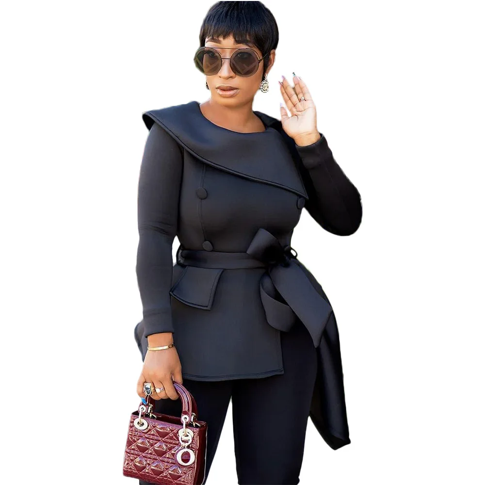 Осенняя женская рубашка с длинным рукавом и асимметричным воротником, Офисная Женская рубашка, Классическая цветная одежда,, Прямая поставка - Цвет: Черный