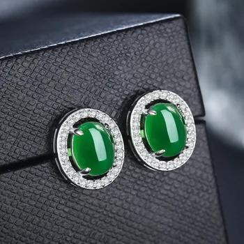

Vintage Green Chalcedony Natural Stone Earrings Red Corundum Stud Earrings Fashion Jewelry For Women