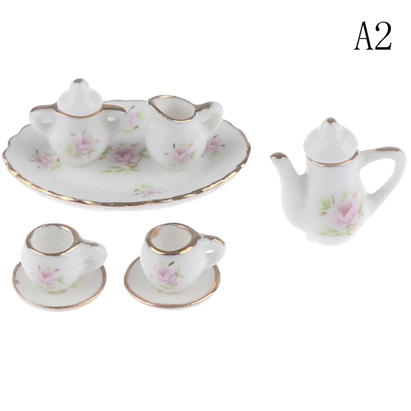1Set Ceramic Scale 1:12 Doll House Miniature Porcelain Tea Cup Set Tableware Kitchen Dollhouse Teapot DIY Toys 31