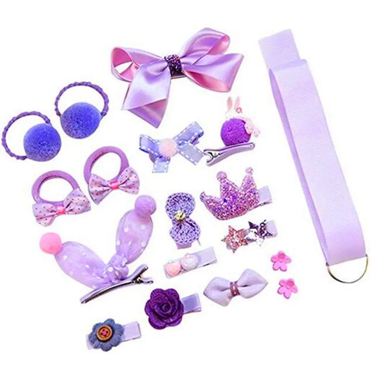 purple 18 шт. Детские аксессуары для волос набор маленькая девочка заколки для волос в форме бантиков заколки на голову ткань с орнаментом бант цветок заколки головной убор подарок - Цвет: purple