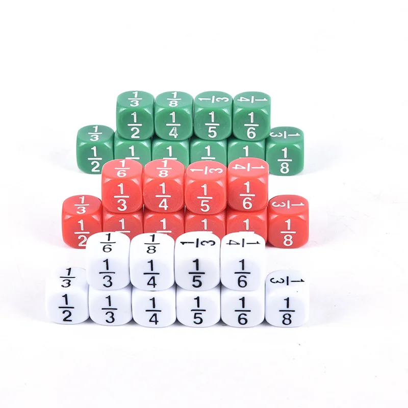 

10Pcs/set 16MM Rounded Corner Fraction Dice/children's Teaching Props/arithmetic and Mental Arithmetic Toys 1/2 1/3 1/4 1/5