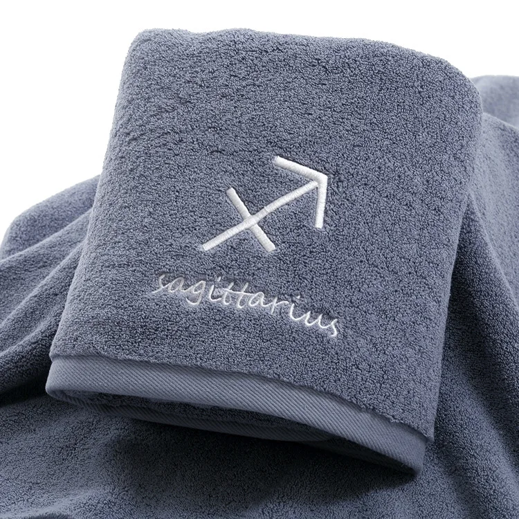 Хлопок банное полотенце созвездие шаблон полотенце s белый серый с вышивкой полотенца махровые девушка/мужчины ванная комната прямоугольное банное полотенце - Цвет: Gray  Sagittarius