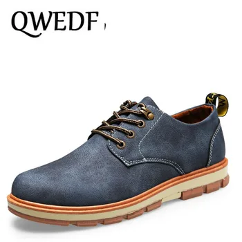 

QWEDF 2019 New young Men's casual leather shoes Comfortable Lace-Up Casuals shoes Breathable Gentleman Driving shoes AA-017
