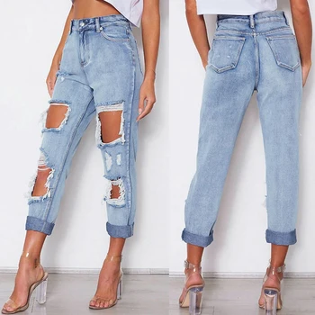 

Sexy Ripped Jeans Women Big Holes Destroyed Broken Torn Pants Vintage Female Denim Trousers Distressed Designer Boyfriend