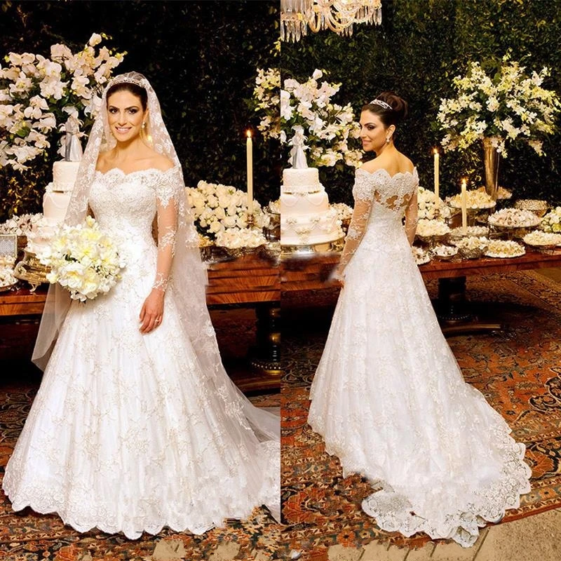 

Vintage China Lace High Neck Long Sleeve Lace appliques Muslim Lebanon boat neck Bridal Gown 2018 mother of the bride dresses