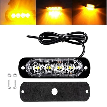 

12~24V 12W 4-LED Yellow Car Off-road Truck Van Urgent Warning Fog Light Lamp Bar