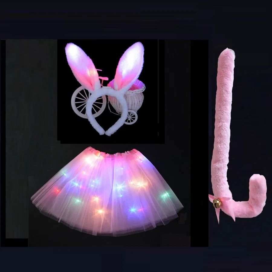 Светодиодный светильник, Кролик, Кролик, костюм животного, юбка для костюмированной вечеринки, пачка, Свадебный ободок для дня рождения, хвост, неоновые, светящиеся, вечерние, праздничная одежда